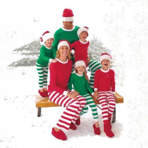 Matching Green White Striped Winter Christmas Family Pajamas PJs Men Women Kids - Picture 7 of 16